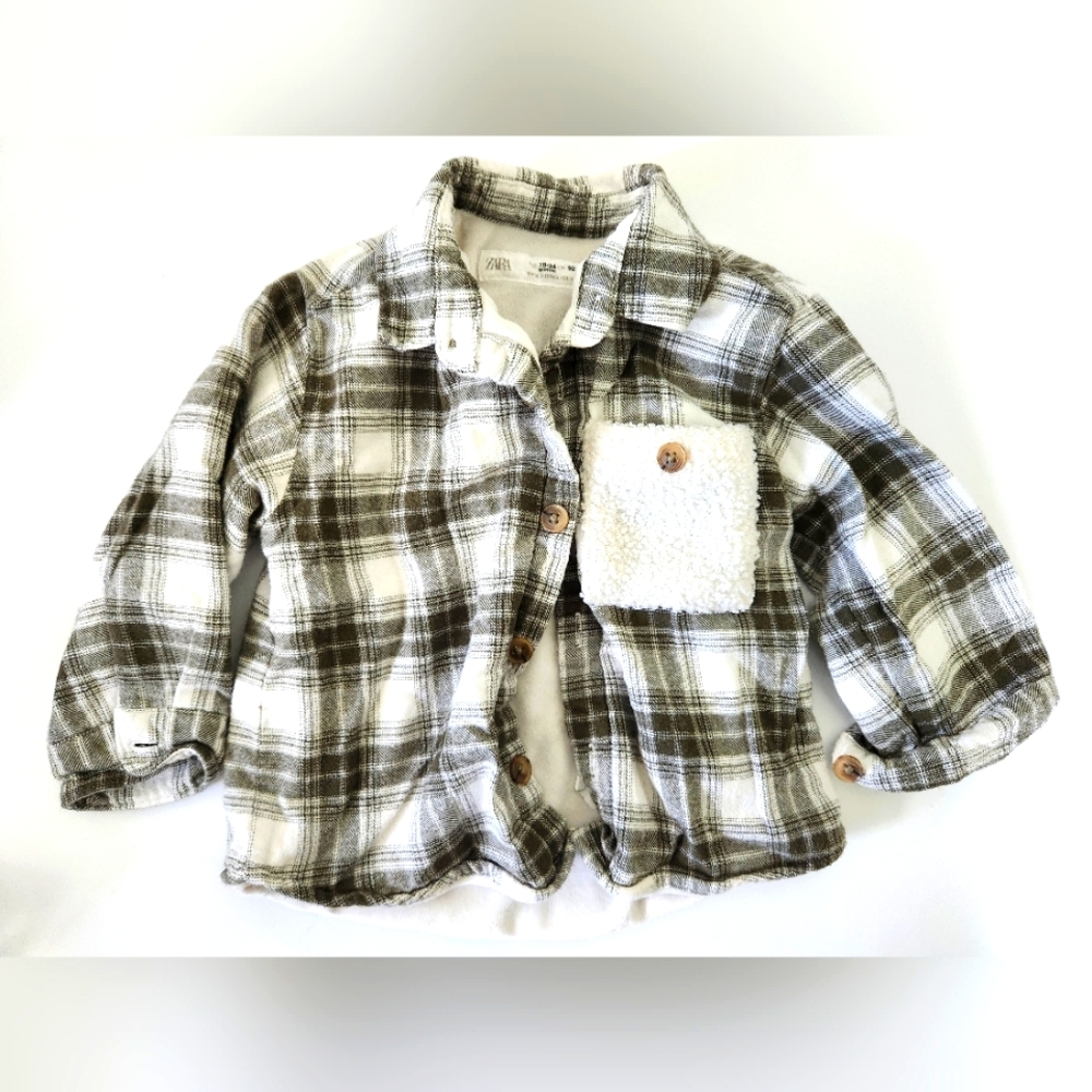 Zara 12-18m green and white flannel jacket